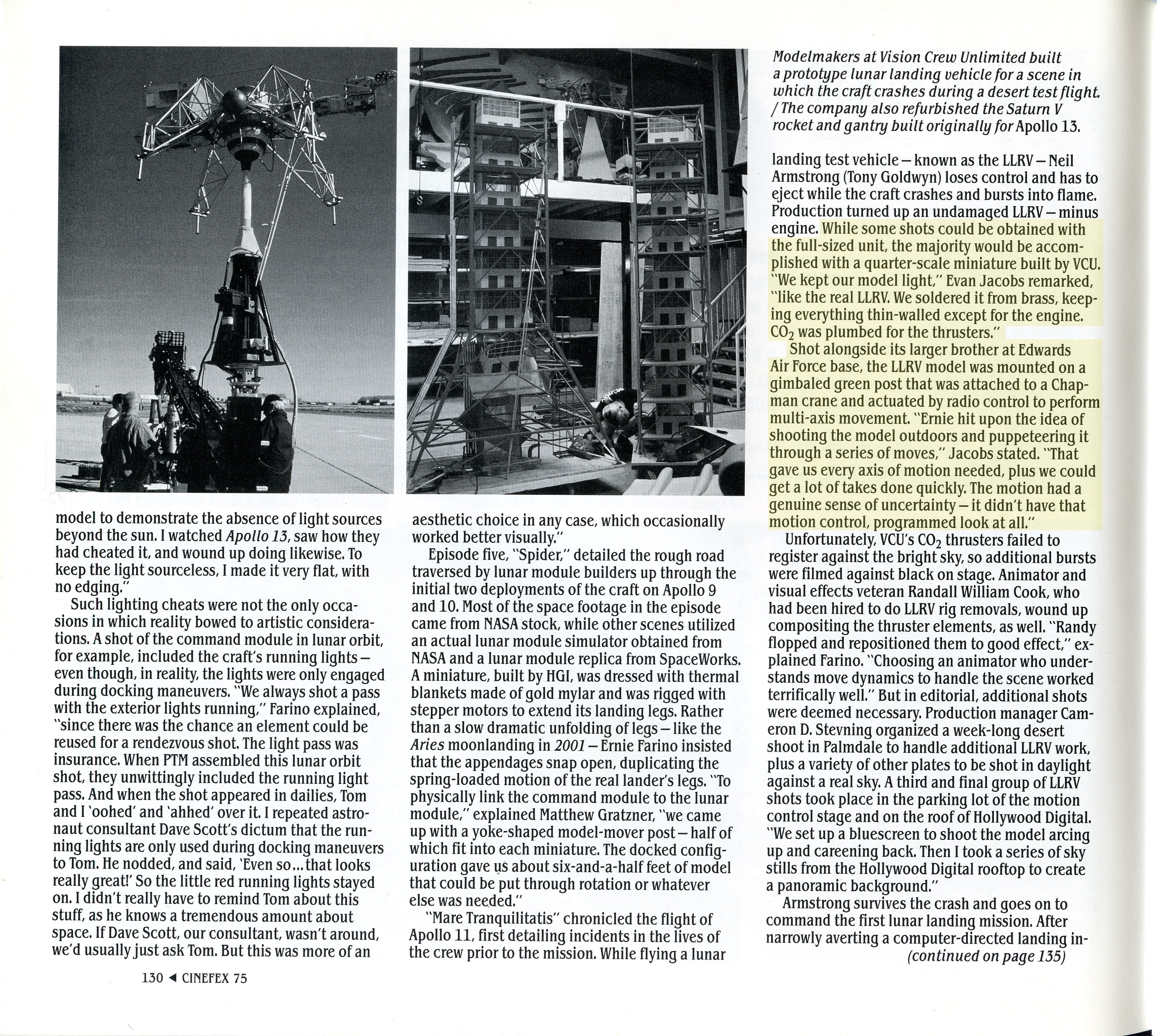 Cinefex 75, From the Earth to the Moon, page 130