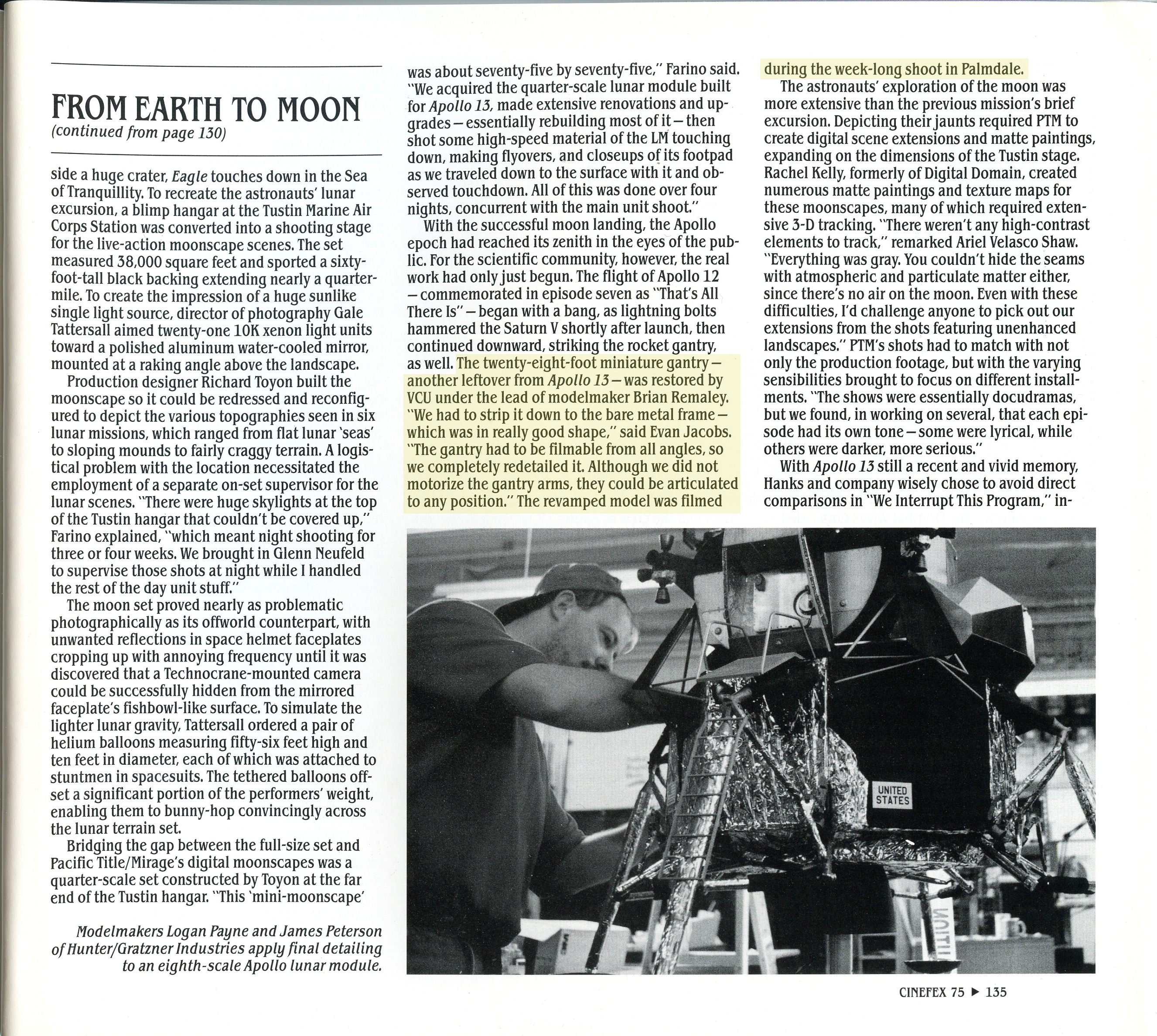Cinefex 75, From the Earth to the Moon, page 135
