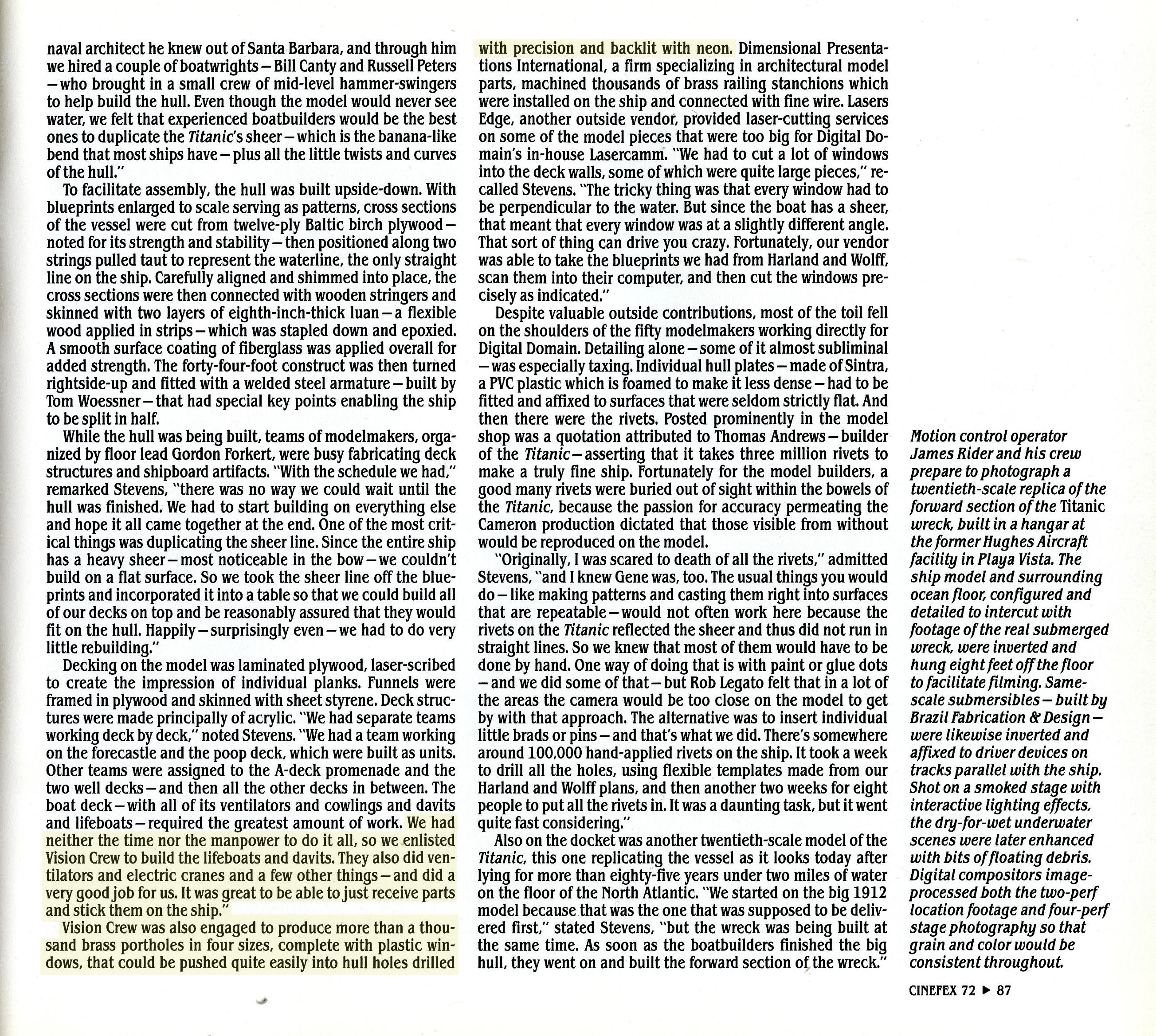 Cinefex 72, Titanic, page 87