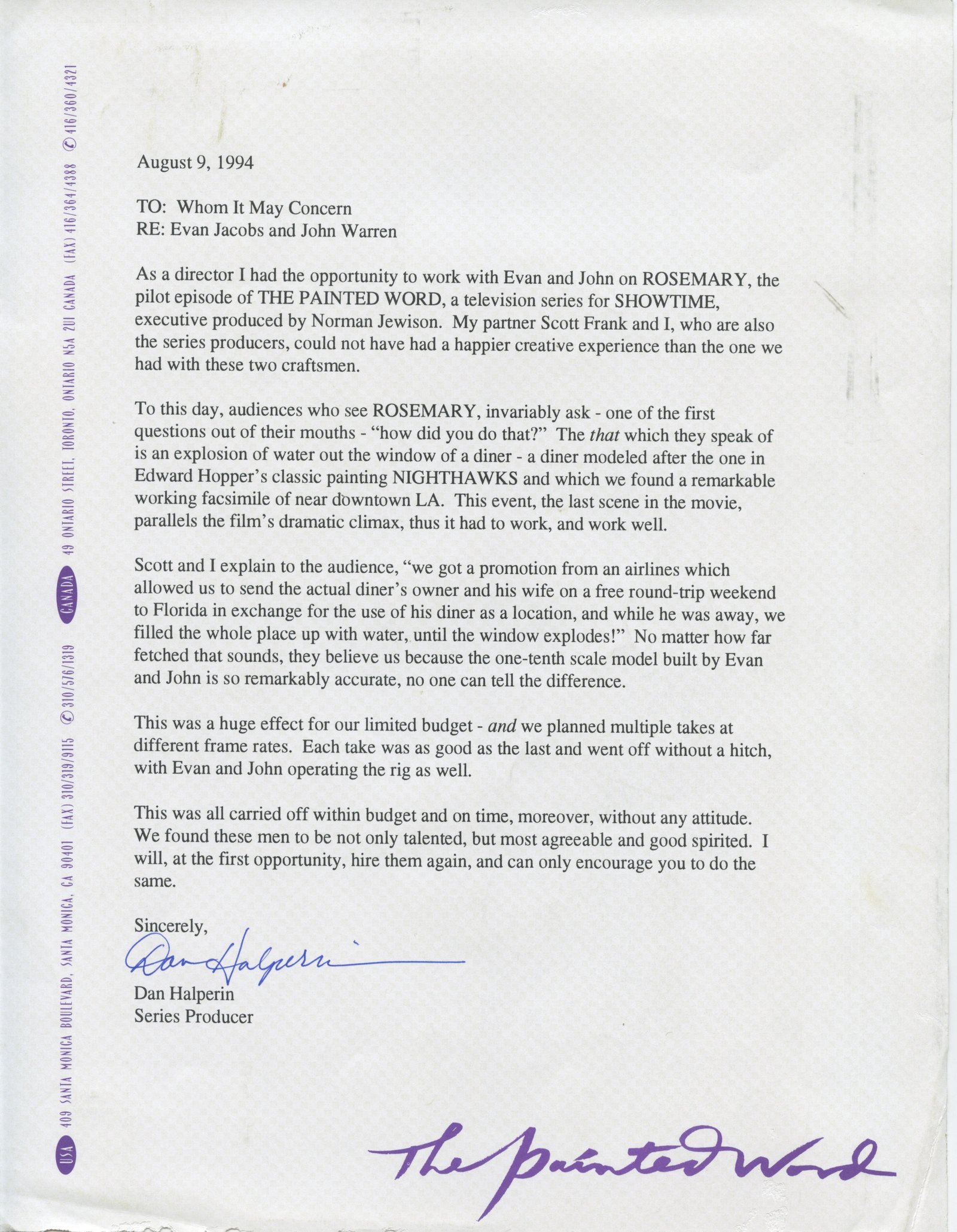 The original letter from Dan Halperin, August 9, 1994